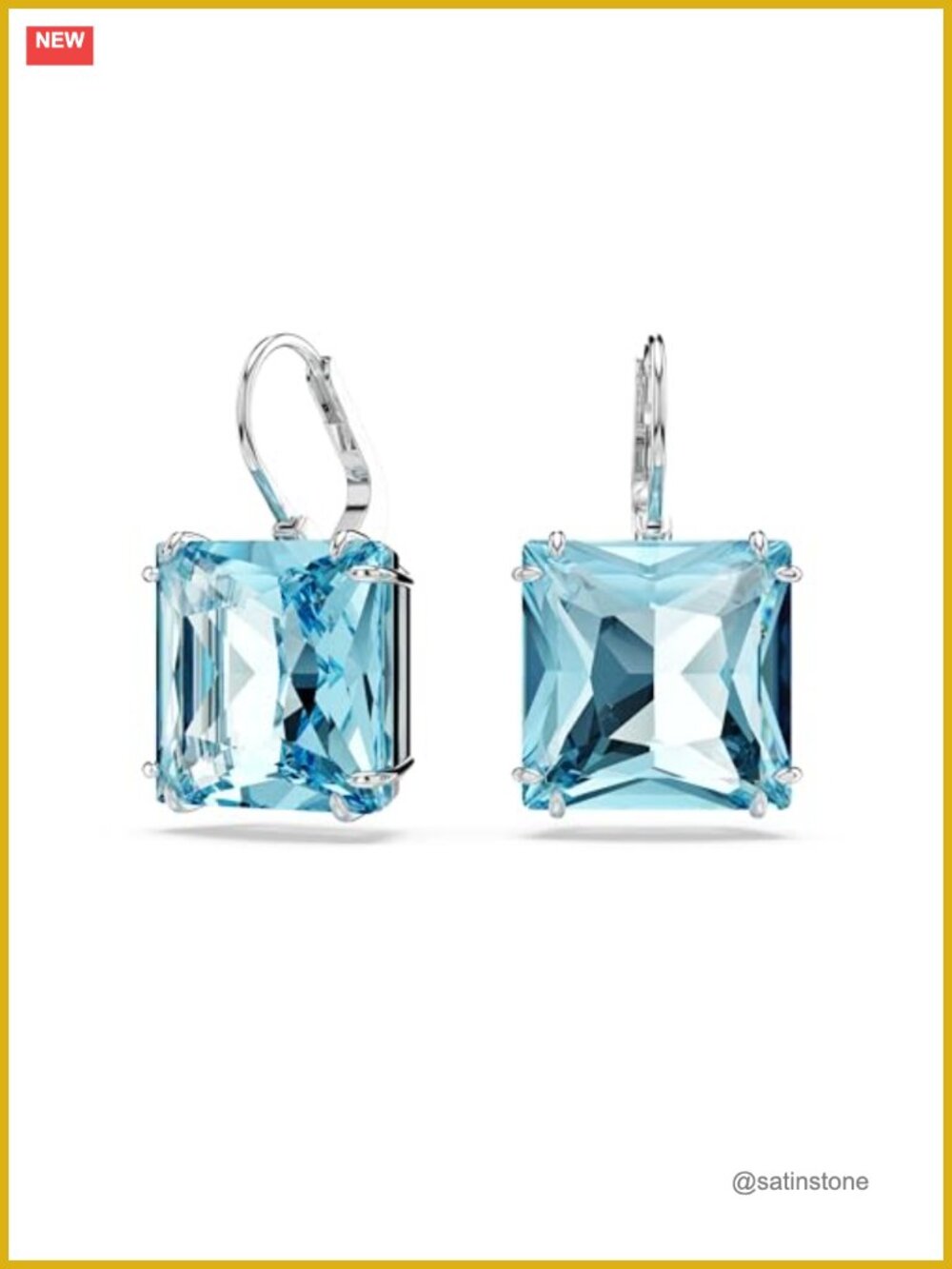 Square Cut Crystal Drop Dangle Earrings Rhodium Plated Pierced